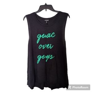 Express Black Green Glitter Guac Over Guys Text Tank top size Large